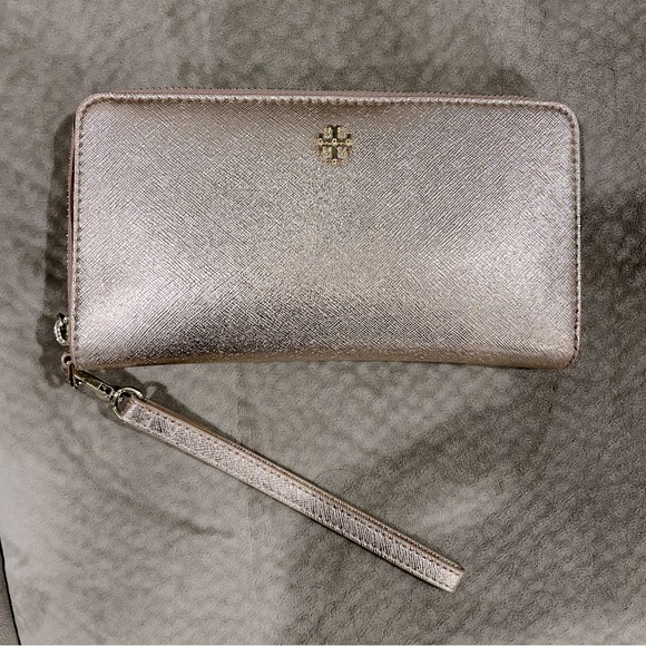 Tory Burch Handbags - Tory Burch rose gold continental zip around wallet